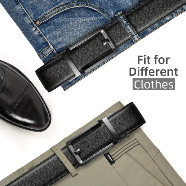 2pcs men's leather belt, slide belt with premium leather, ratchet dress belt with automatic click buckle