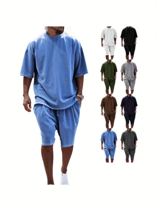 2025 new summer men's casual suit solid color sports men's suit loose fashion short sleeves