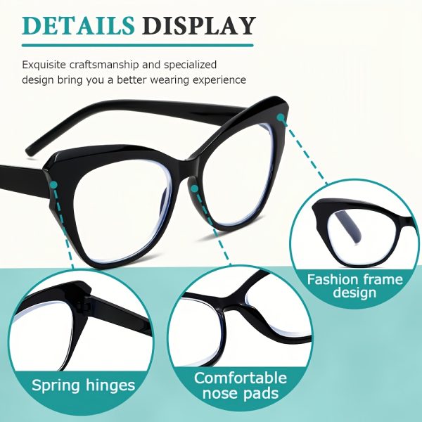 1 pair minimalist butterfly cat eye reading glasses, anti blue light hd presbyopic eyewear, ac lens, pc frame, full rim, for men and women