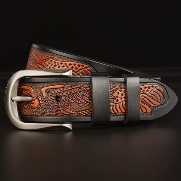 1pc men's vintage western belt fish & star pattern in brownu002fblack heavy duty leather belt for jeans western cowboy gift for dad, husband, boyfriend classic old west style accessory, rustic charm, sturdy buckle