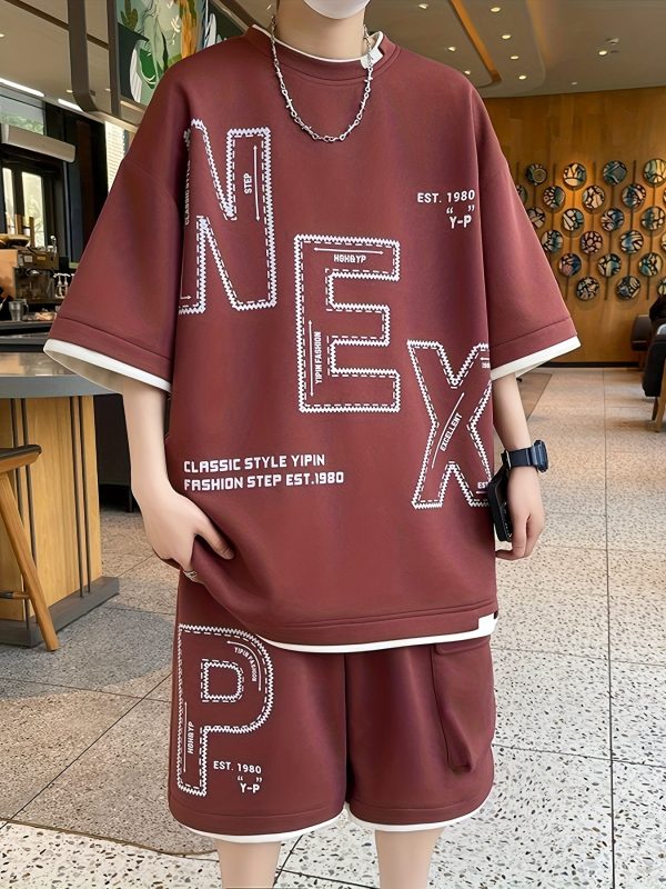 pei kuan's choice summer men's sports suit youth student casual suit two piece suit t shirt shorts set short sleeve shorts set one suit breathable and comfortable sweat absorbent