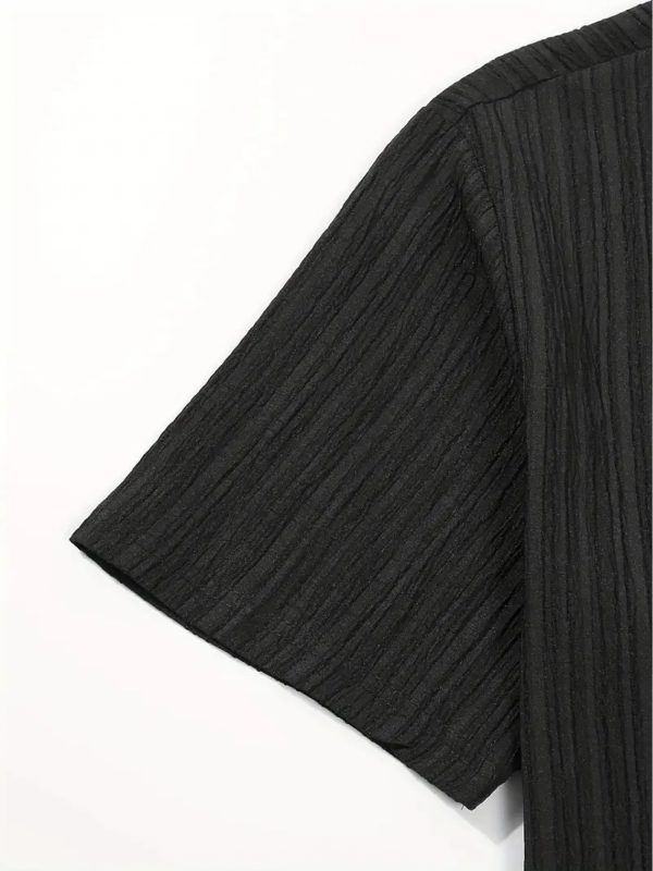 mencasual stripes short sleeve sports suit, button shirt collar and elastic waistband pants, made of polyester textile elastic fiber blend, summertwo piece set, belt detail