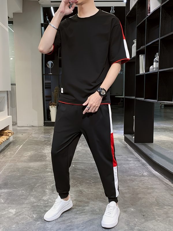 men's sports suit sports suit summer new short sleeved t shirt trendy handsome casual men's wear with trendy half sleeved two piece suit