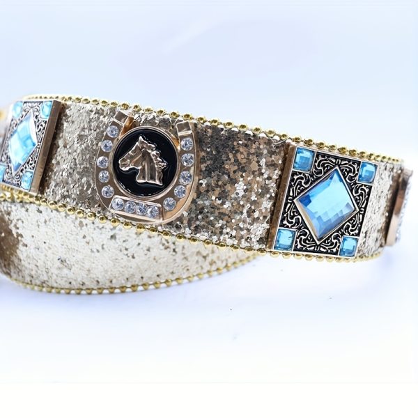 blue bling rhinestone belt unisex y2k punk style alloy buckle, large size, sequined & gemstone embellished, faux leather panels for jeans, casual attire, casual wear belt | y2k fashion belt | alloy buckle belt