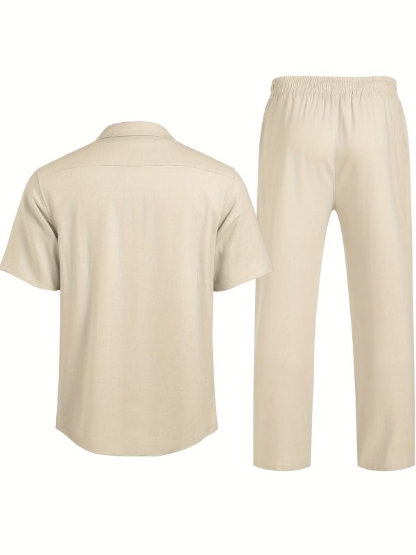 men's two piece suits, breathable short sleeved shirts and trousers, casual holiday beachwear