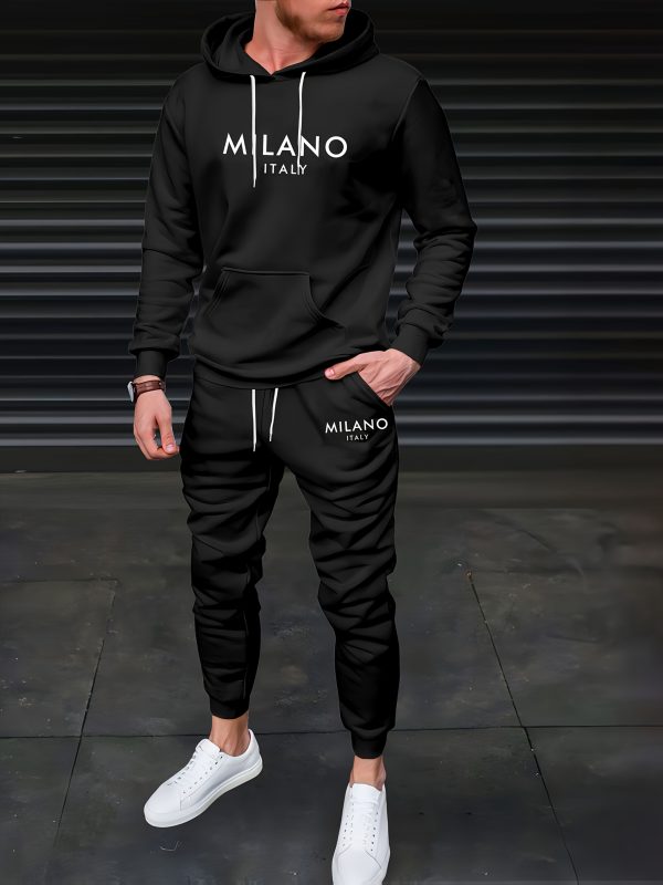 3d print men's casual stylish sports premium beige letter hoodie set