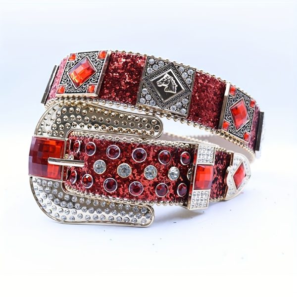 blue bling rhinestone belt unisex y2k punk style alloy buckle, large size, sequined & gemstone embellished, faux leather panels for jeans, casual attire, casual wear belt | y2k fashion belt | alloy buckle belt