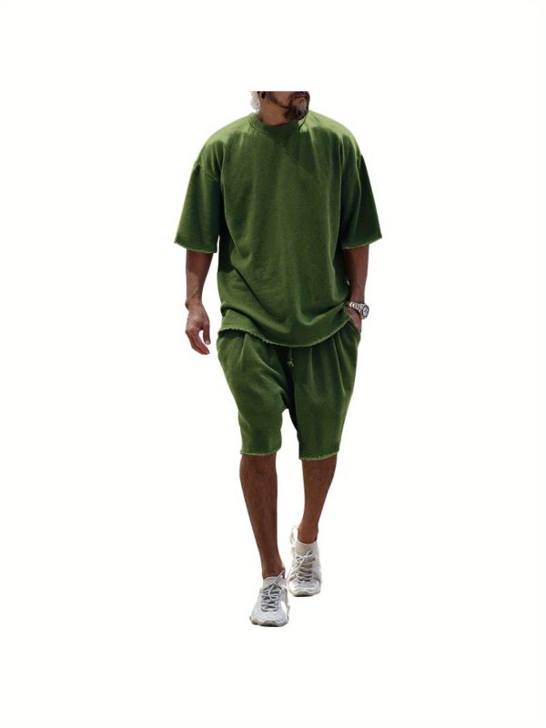 2025 new summer men's casual suit solid color sports men's suit loose fashion short sleeves