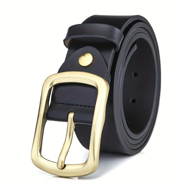 1pc men's genuine leather belt with golden tone alloy buckle adjustable minimalist design, black & brown straps for casual & formal wear durable everyday accessory, perfect gift for men, sturdy construction