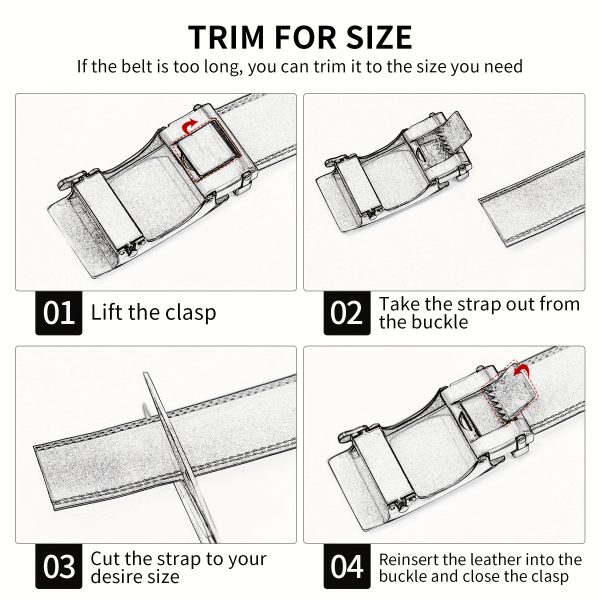 2pcs men's leather belt, slide belt with premium leather, ratchet dress belt with automatic click buckle