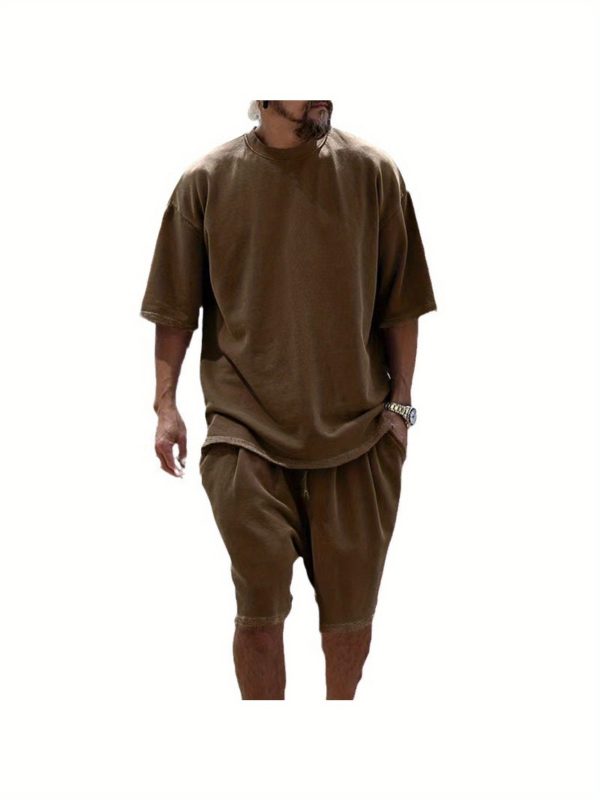 2025 new summer men's casual suit solid color sports men's suit loose fashion short sleeves
