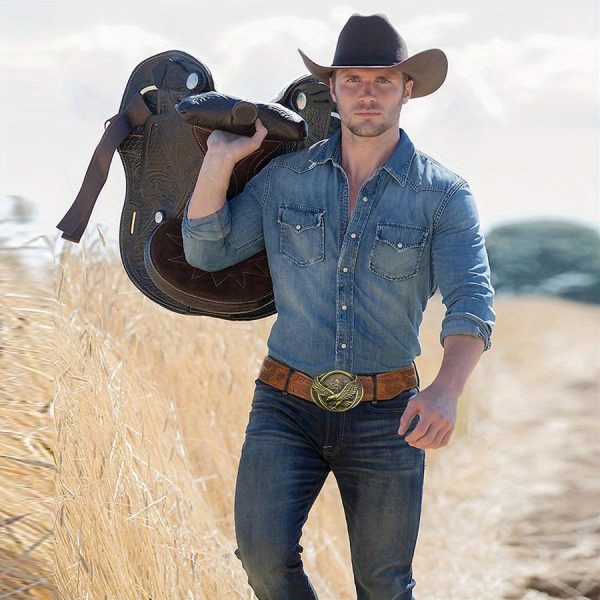 eagle style western cowboy faux leather vintage belt jeans belt role playing costume decoration men's and women's universal irregular pattern carved flower long horn cowhide belt