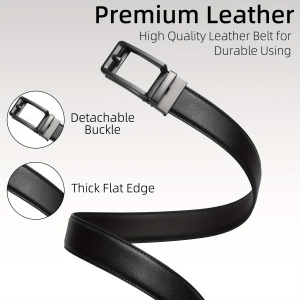 2pcs men's leather belt, slide belt with premium leather, ratchet dress belt with automatic click buckle