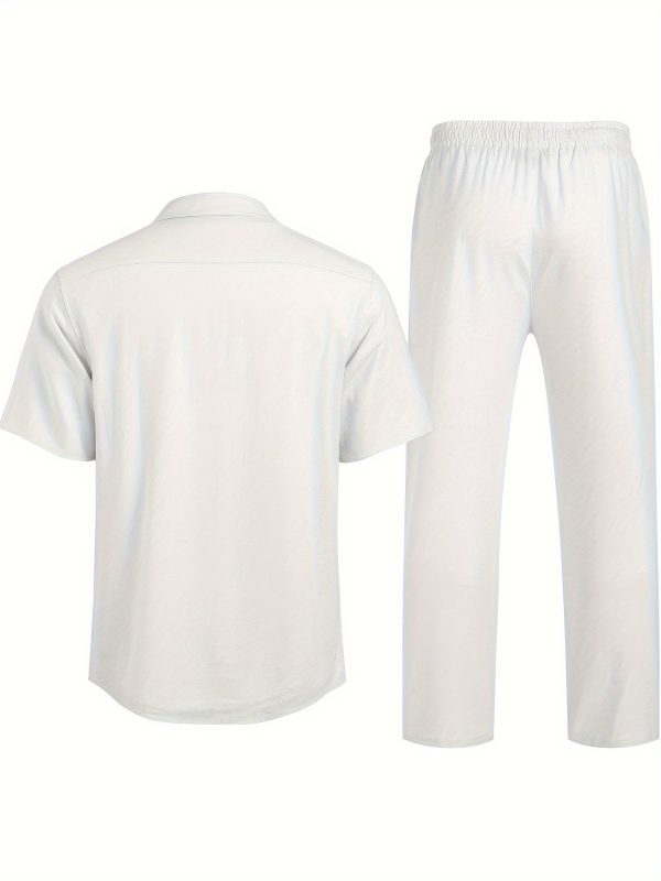men 2pcs linen outfit beach button shirt casual loose pant sets