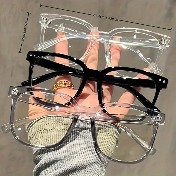 3 pairs of fashion glasses, suitable for girls and young women, square frame, match with outfits, computer play and tv watching, trendy campus style, transparent black frame, facial decoration design