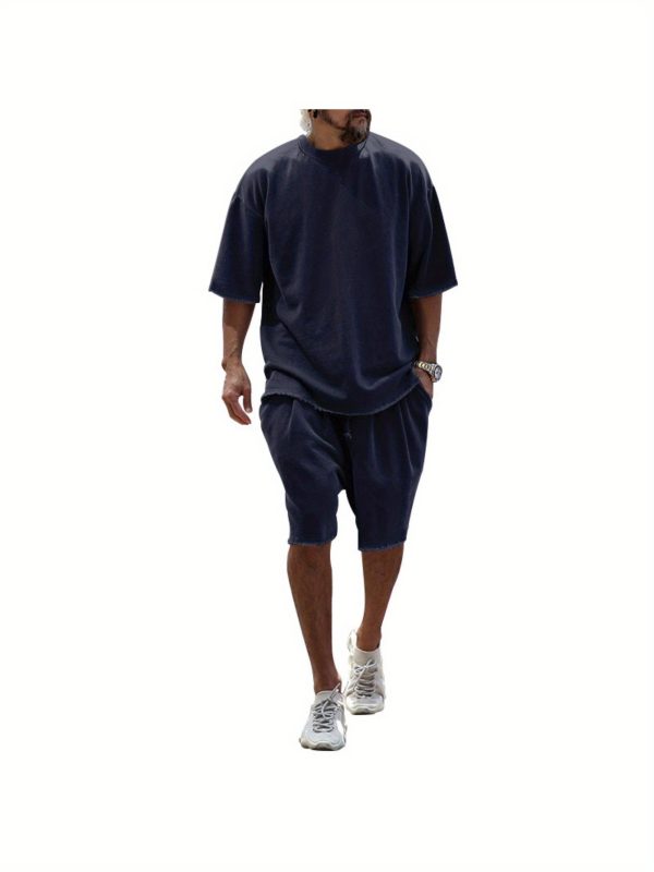 2025 new summer men's casual suit solid color sports men's suit loose fashion short sleeves