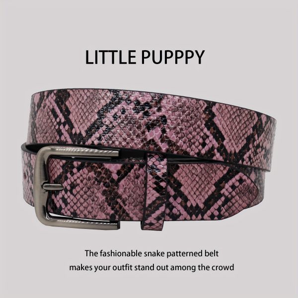 men's fashionable pink faux leather belt embossed snake pattern with symmetrical alloy buckle, durable & stylish accessory for casual or formal wear, multi functional gift for men, outfit complement, trendy design, highquality material, fashion lovers