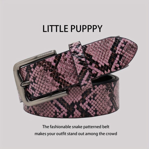 men's fashionable pink faux leather belt embossed snake pattern with symmetrical alloy buckle, durable & stylish accessory for casual or formal wear, multi functional gift for men, outfit complement, trendy design, highquality material, fashion lovers