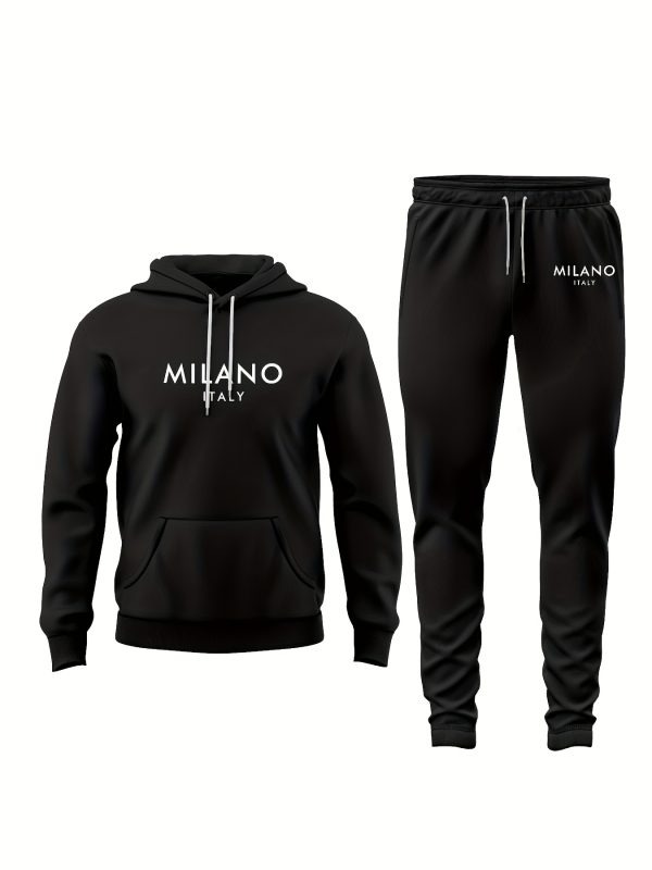 3d print men's casual stylish sports premium beige letter hoodie set
