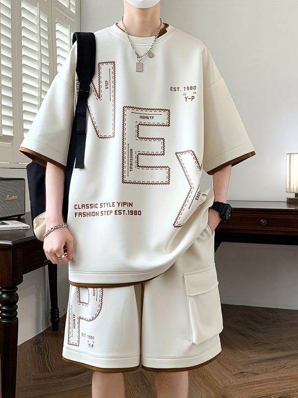 pei kuan's choice summer men's sports suit youth student casual suit two piece suit t shirt shorts set short sleeve shorts set one suit breathable and comfortable sweat absorbent