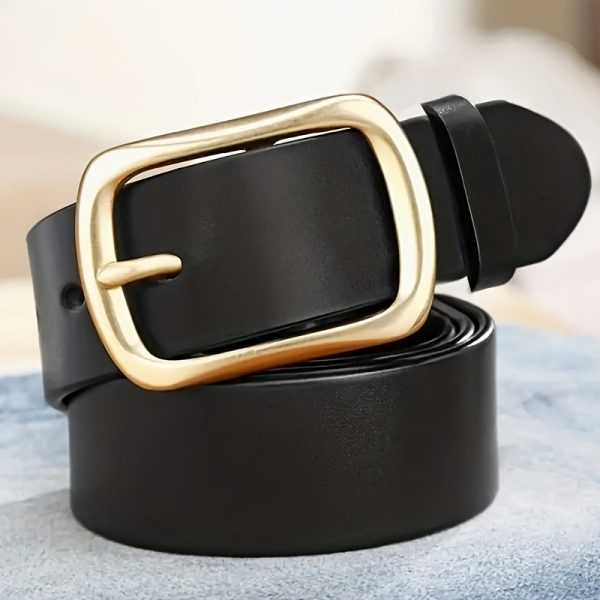 1pc men's genuine leather belt with golden tone alloy buckle adjustable minimalist design, black & brown straps for casual & formal wear durable everyday accessory, perfect gift for men, sturdy construction