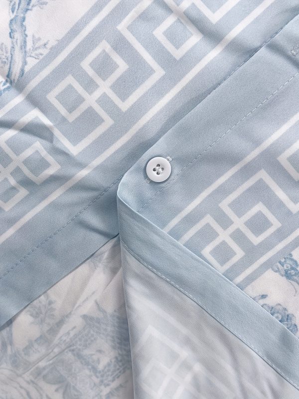 men's stylish light blue floral print short sleeve shirt & pants set casual polyester, button up with floral pattern, all season wear, casual attire|floral print shirt|polyester fabric