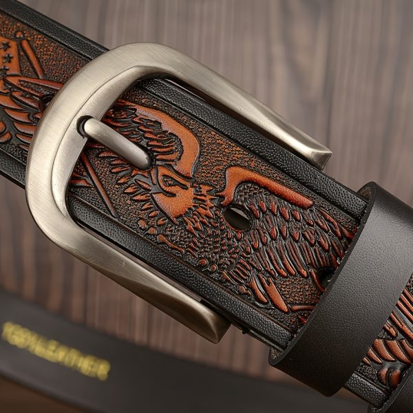 1pc men's vintage western belt fish & star pattern in brownu002fblack heavy duty leather belt for jeans western cowboy gift for dad, husband, boyfriend classic old west style accessory, rustic charm, sturdy buckle