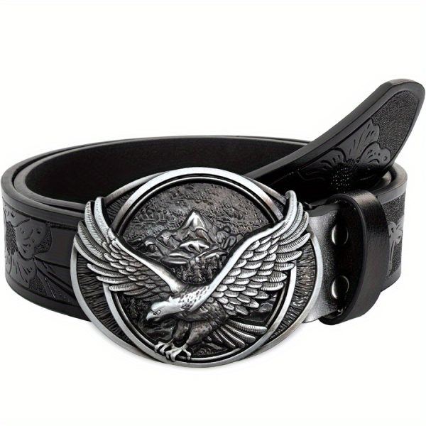 eagle style western cowboy faux leather vintage belt jeans belt role playing costume decoration men's and women's universal irregular pattern carved flower long horn cowhide belt