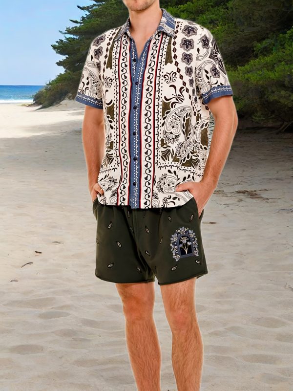 retro floral printed hawaii shirt and shorts two piece set