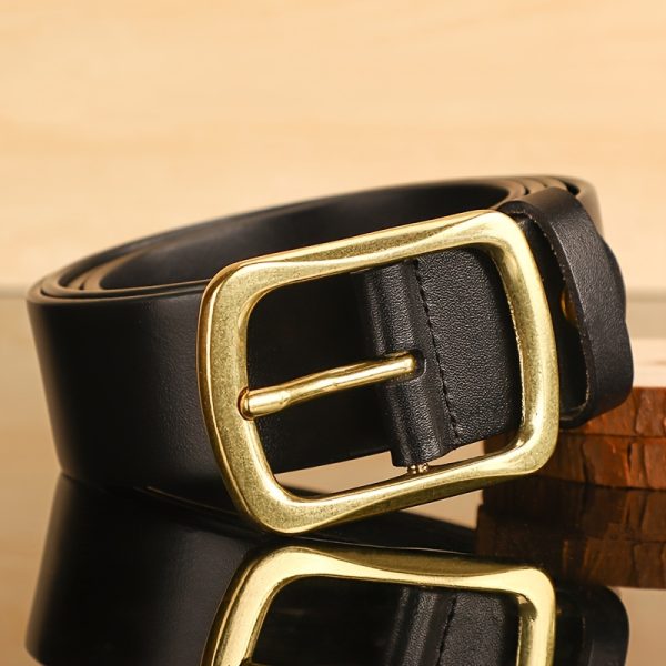 1pc men's genuine leather belt with golden tone alloy buckle adjustable minimalist design, black & brown straps for casual & formal wear durable everyday accessory, perfect gift for men, sturdy construction