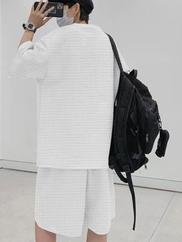 men 2pcs summer blacku002f white outfits loose short sleeve t shirt and elastic shorts track suits set for streetwear