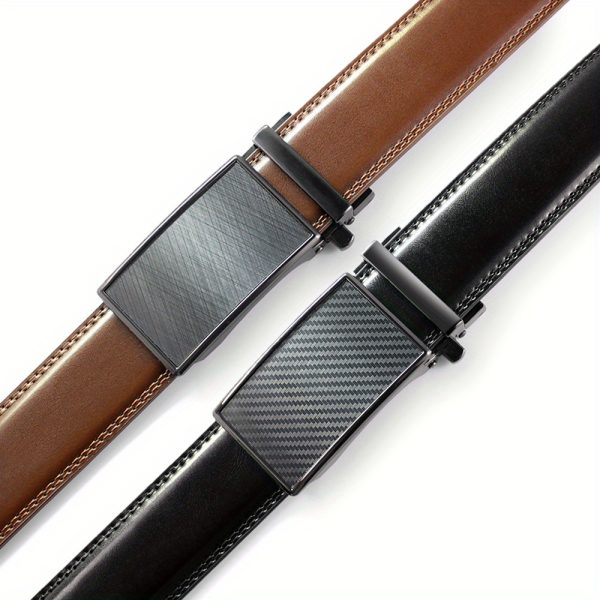 3pcs men's genuine leather belts with automatic buckle adjustable length, comfort fit, 3 styles (black, brown, white) for business casual & daily wear
