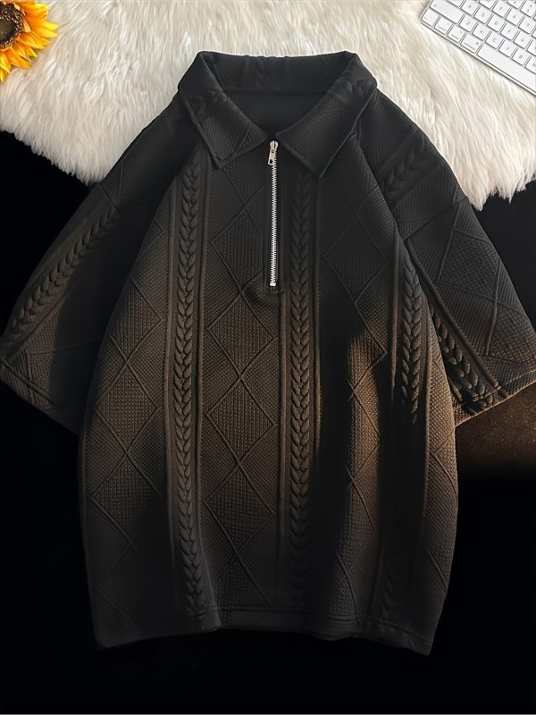 men's suit, short sleeved shirt, shorts, jacquard casual zipper fashionable summer coat two piece set