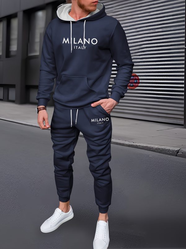 3d print men's casual stylish sports premium beige letter hoodie set
