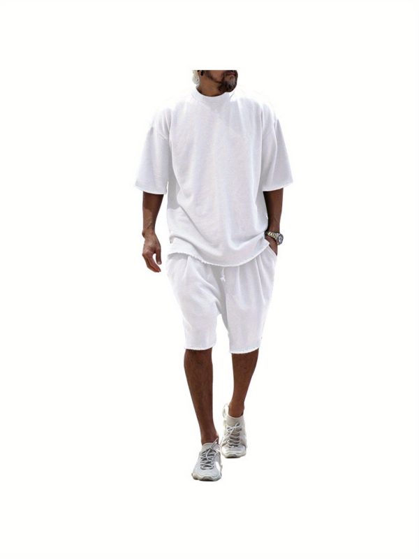 2025 new summer men's casual suit solid color sports men's suit loose fashion short sleeves