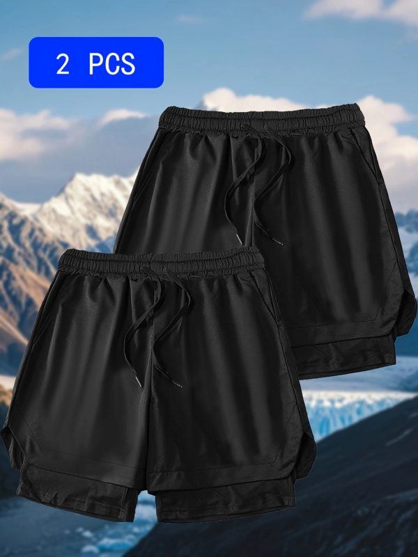 two piece sports non pleated shorts. new summer casual men's fashion shorts. breathable and quick drying material. casual men's sports shorts with pockets and drawstrings.