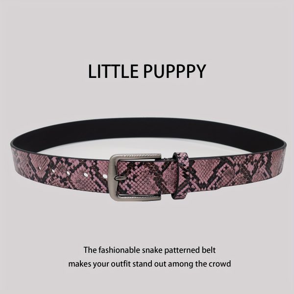 men's fashionable pink faux leather belt embossed snake pattern with symmetrical alloy buckle, durable & stylish accessory for casual or formal wear, multi functional gift for men, outfit complement, trendy design, highquality material, fashion lovers