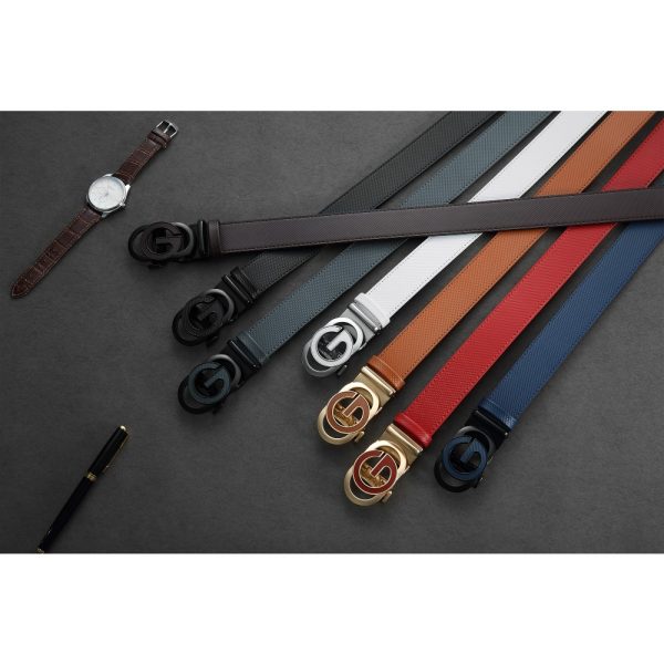 men's leather ratchet belt 2pcs, g letter buckle design, suitable for matching with jeans, casual pants suit pants,, creating an elegant gentleman image.it can be used as a gift for relatives and friends