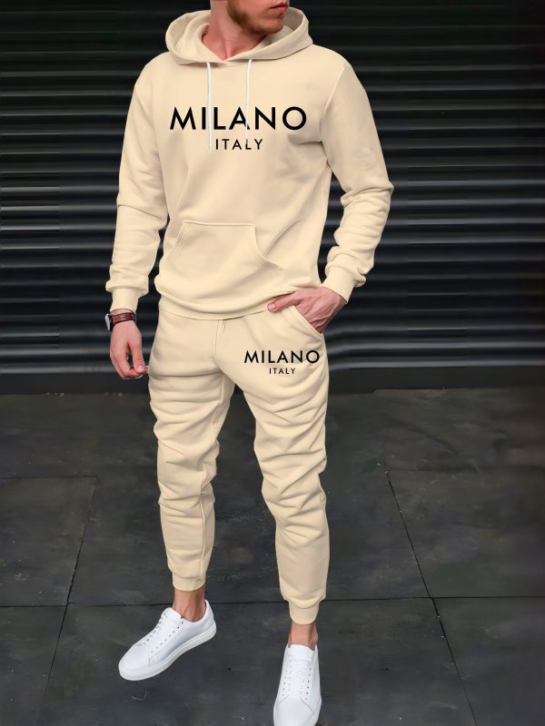 3d print men's casual stylish sports premium beige letter hoodie set