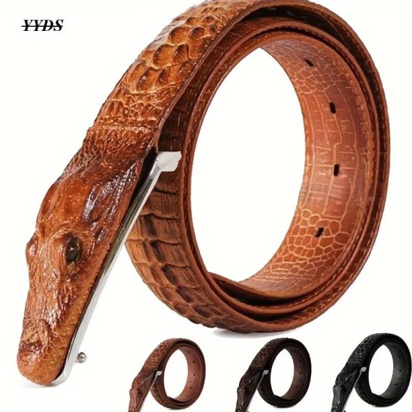 2025 new model, men's crocodile pattern design belt, crocodile leather embossed belt, double layer cowhide belt, personality, novelty belt, fun belt, father's day gift.