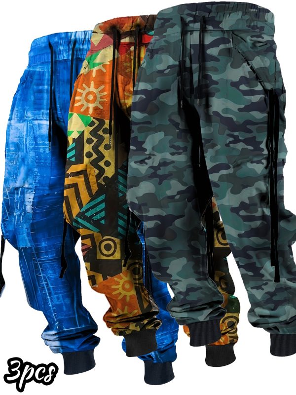 independence day trendy jogger pants set men's casual joggers available in three unique styles with distinctive prints, perfect for creating a fashionable summer look.