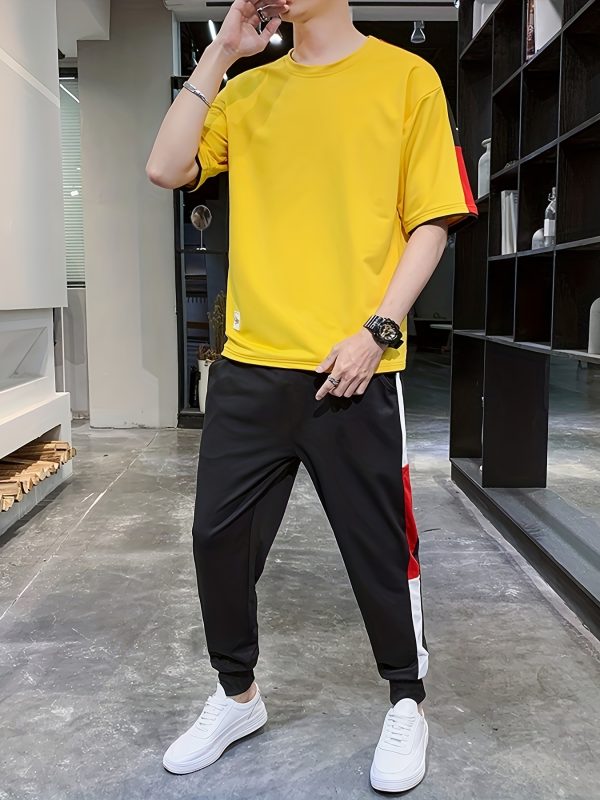 men's sports suit sports suit summer new short sleeved t shirt trendy handsome casual men's wear with trendy half sleeved two piece suit